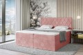 Łóżko kontynentalne ze skrzyniami na pościel ROY-różowy welur.