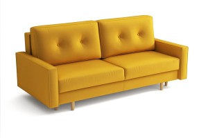Żółta sofa z funkcją spania w stylu skandynawskim LILOU