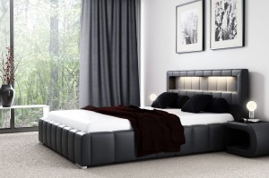 Nowoczesne łóżko tapicerowane z oświetlonym zagłówkiem FABO