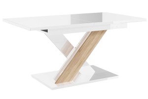 Stół rozkładany 140 - 180 cm biały połysk - dąb sonoma BONX WOOD