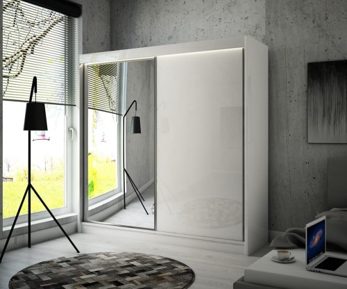 Szafa przesuwna ELIS  200 Biały / Biały lacobel