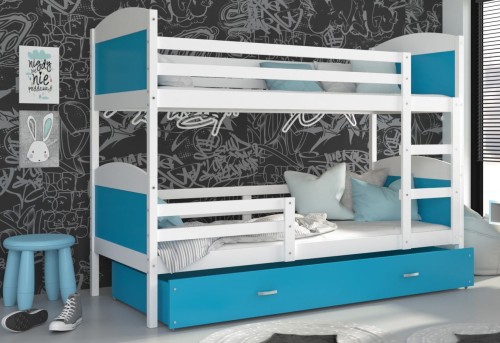 Białe / Niebieskie Wstawki,  łóżko piętrowe Mateo, pokój dziecięcy