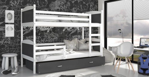 Białe / Szare Wstawki, łóżko piętrowe MATEO, pokój dziecięcy