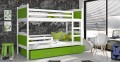 Białe / Zielone Wstawki, łóżko piętrowe Mateo, pokój dziecięcy