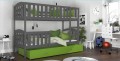 Szary / Zielona Szuflada, Łóżko Piętrowe Krzyś 160x80,  pokój dziecięcy