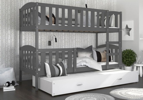 Szary / Biała Szuflada / Łóżko piętrowe Krzyś 3 200x90, pokój dziecięcy
