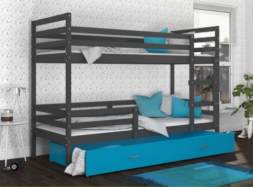 Szary / Błękitna Szuflada, Łóżko Piętrowe Jarek 200x90, Pokój Dziecięcy
