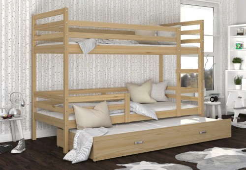 Sosna / Sosna Szuflada, Łóżko  Piętrowe Jarek 3 200x90, Pokój dziecięcy,  Duża Rodzina