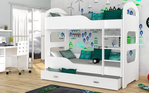 Biel / Białe Wstawki, Łóżko Piętrowe Domino 160x80, Pokój Dziecięcy