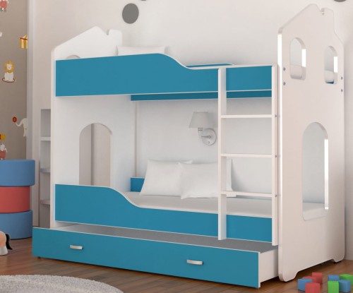 Łóżko Piętrowe Domino D 180x80, Biel / Błękitne Wstawki, Pokój Dziecięcy