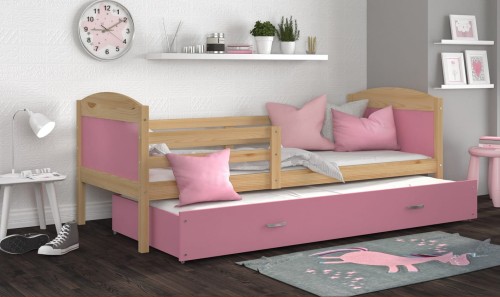 Łóżko Parterowe Podwójne MATEO P2 190x80, Sosna / Różowe Wstawki, Pokój Dziecięcy