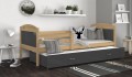 Łóżko Parterowe Podwójne MATEO P2 200x90, Sosna / Szare Wstawki, Pokój Dziecięcy