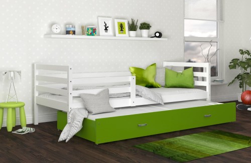 Łóżko Parterowe JAREK P2 190x80, Biel / Zielona Szuflada, Pokój Dziecięcy