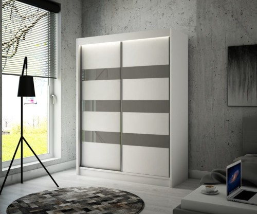 Szafa przesuwna SOLID Biała + szary lacobel