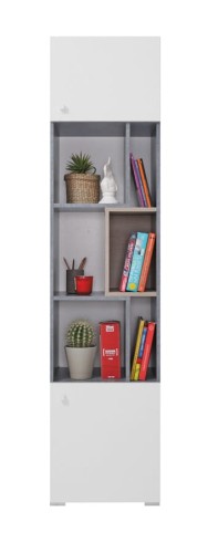 Regał z dwoma szafkami NIGMA beton / biały lux / dąb