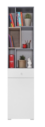 Regał z szufladą i szafką NIGMA beton / bały lux / dąb