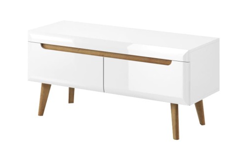 szafka rtv szafka pod telewizor Rondi w stylu skandynawski w kolorze biały połysk / dąb riviera