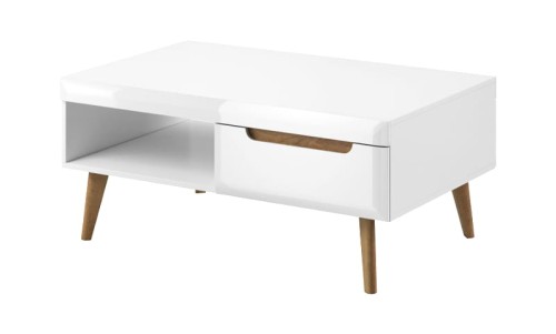 Ława stolik kawowy do salonu w stylu skandynawskim w kolorze biały połysk / dąb riviera