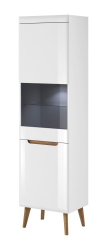 Witryna Rondi w stylu skandynawskim do salonu w kolorze Biały Połysk / Dąb Riviera