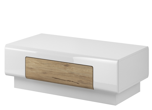 Ława TOLEDO w szerokości 110 cm, w Biały Połysku z szufladą w kolorze Dąb San Remo.
