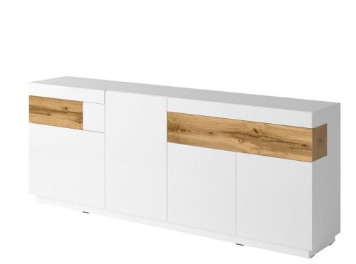Komoda SILKE III Biały Połysk / Dąb Wotan