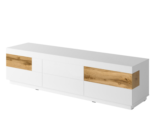 Długa szafka RTV SILKE II Biały Połsyk / Dąb Wotan