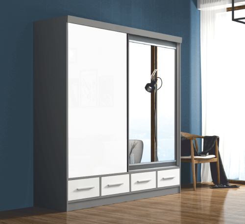 Szafa przesuwna MILA 200 cm Szary/Biały Połysk