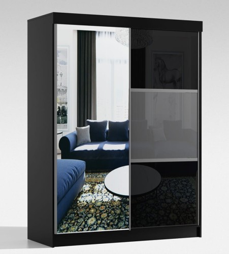 Szafa GAJA 150 cm Czarny/Czarny Lacobel + Szary Lacobel