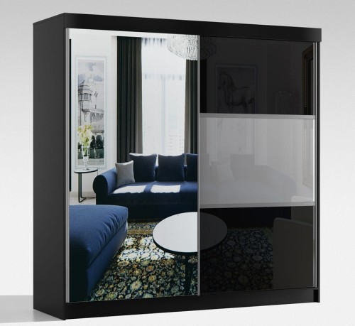 Szafa GAJA 200 Czarny/Czarny Lacobel + Szary Lacobel