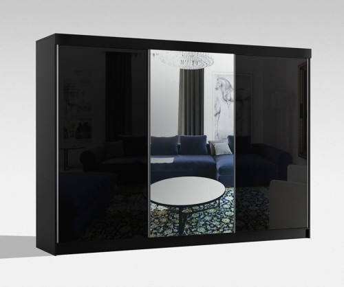 Szafa GABI 200 cm Czarny/Czarny Lacobel