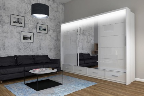 Szafa przesuwna SYBILA 250 Biały/Biały Połysk