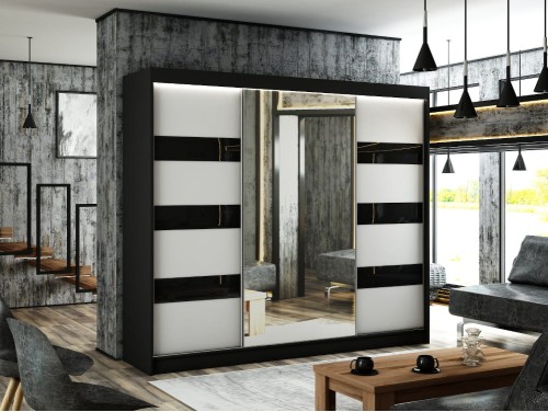 Szafa przesuwna LOTUS 250 Czarny + front biały + lacobel czarny