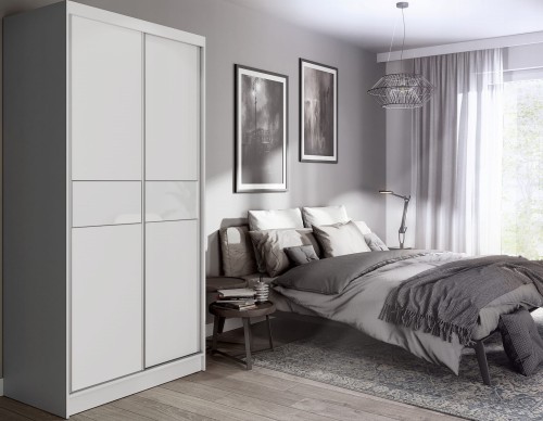 Szafa Tiana 150 cm Biały Mat /Biały Mat + Białe Szkło Lacobel