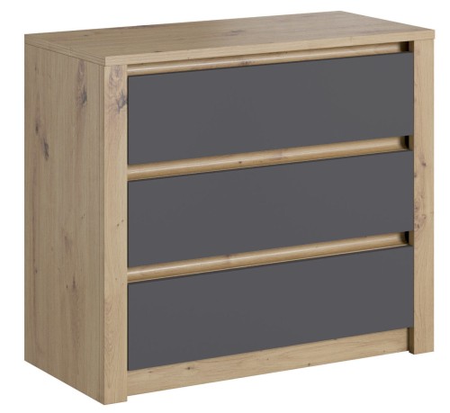Komoda FIESTO trzy szuflady do salonu do sypialni do pokoju- dąb Artisan / Szary