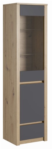 Witryna wolnostojąca, wąska Malta W1D - dąb artisan / grey.