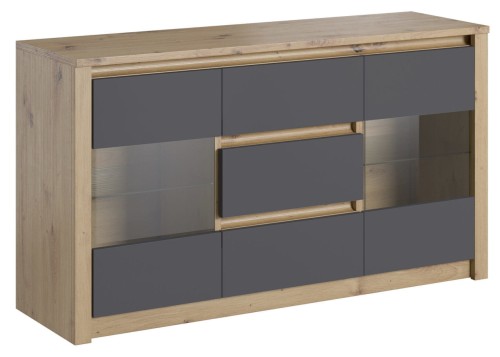 Komoda z przeszklonymi drzwiczkami 140 cm MALTA - artisan/grey.