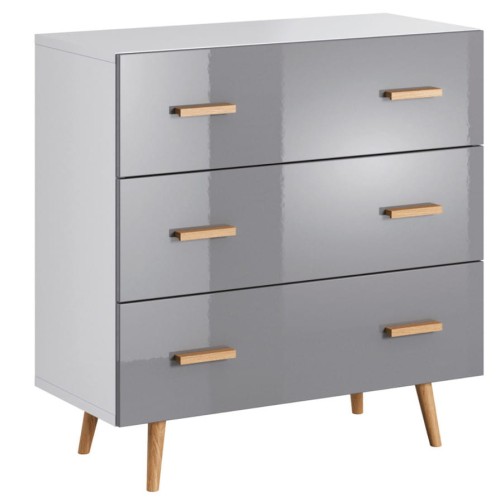 Komoda BRILLO  z szufladami z szafkami do salonu do sypialni do pokoju-BRILLO K3S- SZARY/ BIAŁY.