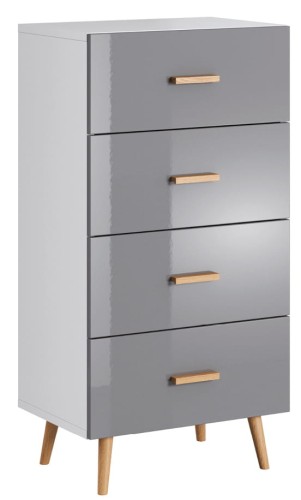 Wąska komoda BRILLO K4S- szary połysk/ biały mat.