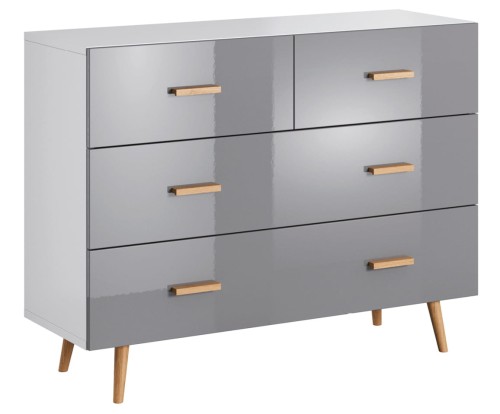 Komoda na drewnianych nóżkach Brillo K2S2S- szary połysk /  biały mat.