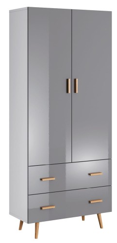 Szafa na drewnianych nóżkach Brillo S2D2S-szary połysk /  biały mat.