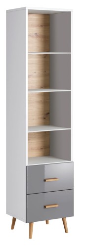 Witryna z półkami i szufladami Brillo W2S - Szary Połysk / Biały Mat.