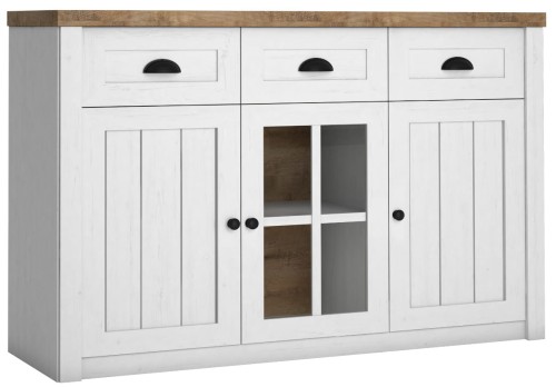 komoda z witryną WANS z szafkami z szufladami do salonu do pokoju do sypialni - sosna anderson/ dąb lefkas.