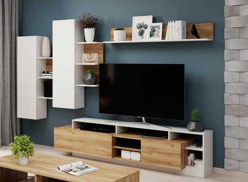 Aranżacja meblościanki ALAVO biały mat