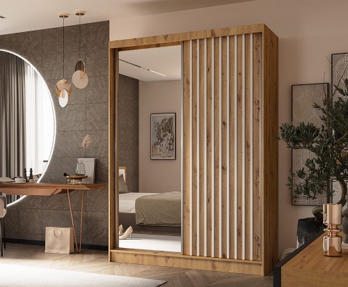 Szafa dwudrzwiowa z lustrem i lamelami LAMI 150