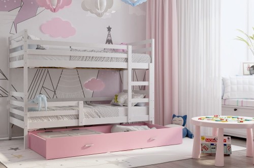 Biel / Różowa szuflada, Łóżko piętrowe Jarek 190x80, Pokój Dziecięcy
