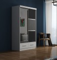 Szafa przesuwna z lustrem i szufladami MARKO II 120 cm Biały/Czarny Lacobel + Szary Lacobel