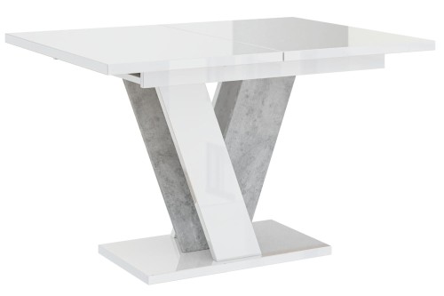 VINI stół złożony biały połysk-beton- widok z góry.