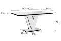 Wymiary stółu VINI biały-czarny połysk(krawędzie).