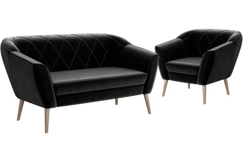 Fotel z sofą nowoczesne tapicerowane 2+1 GLORI czarny Riviera 100.