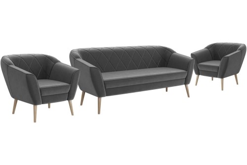 Fotele z sofą nowoczesne tapicerowane 3+1+1 GLORI ciemnoszary Riviera 95.